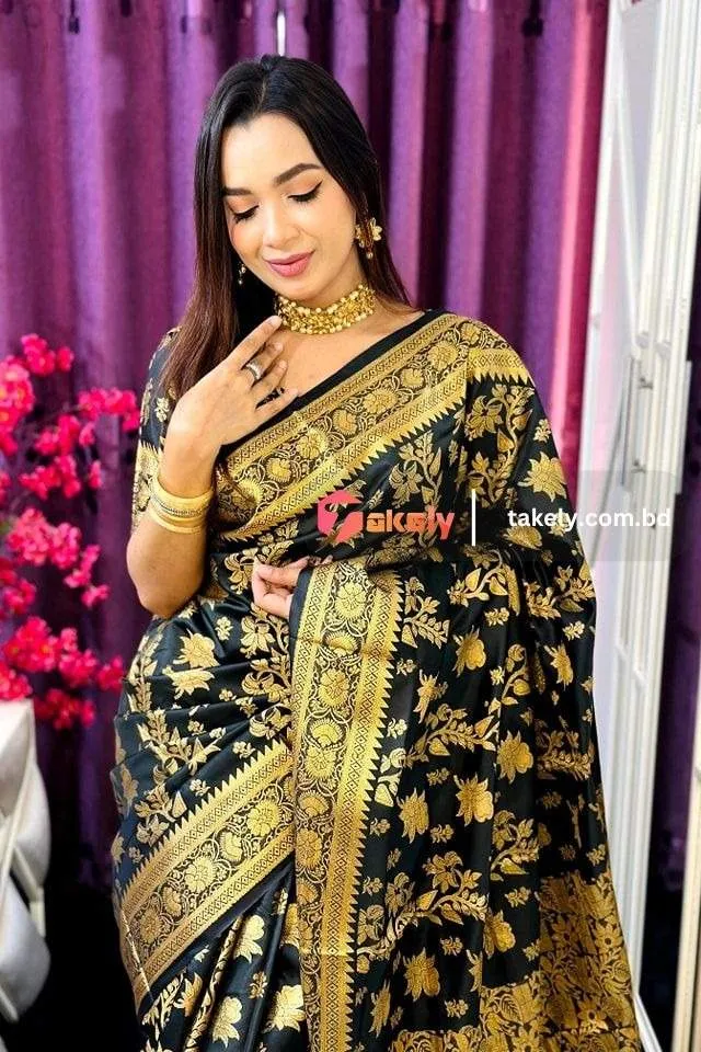 সফ্ট সিল্ক কাতান শাড়ি ব্লাউজ পিস সহ